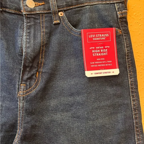 Levi Strauss Signature Vintage High Rise Straight Jeans Dark Wash 6 W28 NEW - Picture 3 of 7